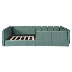 English Elm Full Size Velvet Upholstered Floor Bed with Channel Tufting Low Profile Modern Frame Green SF000211AAF
