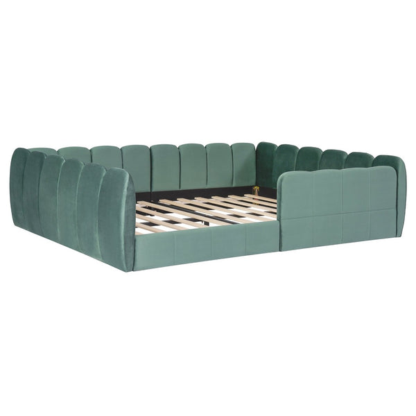English Elm Full Size Velvet Upholstered Floor Bed with Channel Tufting Low Profile Modern Frame Green SF000211AAF
