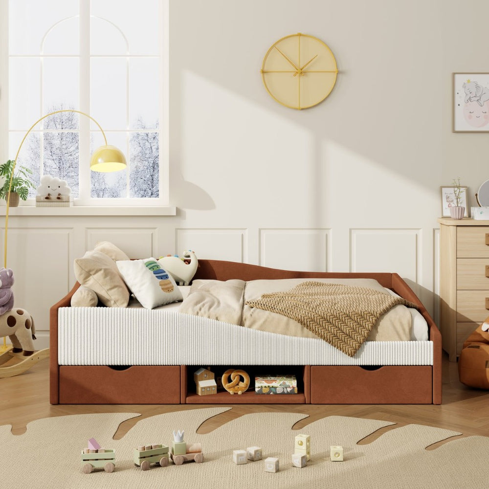 English Elm Full Upholstered Daybed with Corduroy Velvet Fabric 2 Storage Drawers Kids Bedroom Brown SF000213AAD