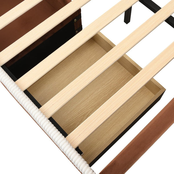 English Elm Full Upholstered Daybed with Corduroy Velvet Fabric 2 Storage Drawers Kids Bedroom Brown SF000213AAD