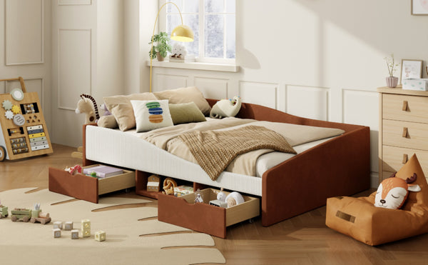 English Elm Full Upholstered Daybed with Corduroy Velvet Fabric 2 Storage Drawers Kids Bedroom Brown SF000213AAD