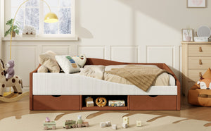 English Elm Full Upholstered Daybed with Corduroy Velvet Fabric 2 Storage Drawers Kids Bedroom Brown SF000213AAD