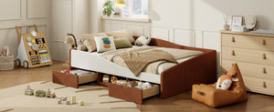 English Elm Full Upholstered Daybed with Corduroy Velvet Fabric 2 Storage Drawers Kids Bedroom Brown SF000213AAD