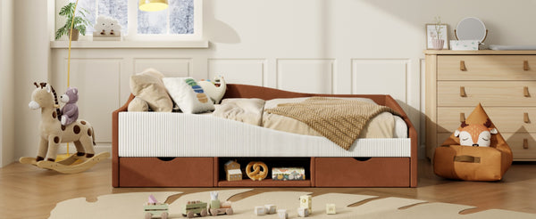 English Elm Full Upholstered Daybed with Corduroy Velvet Fabric 2 Storage Drawers Kids Bedroom Brown SF000213AAD