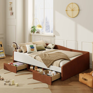 English Elm Full Upholstered Daybed with Corduroy Velvet Fabric 2 Storage Drawers Kids Bedroom Brown SF000213AAD