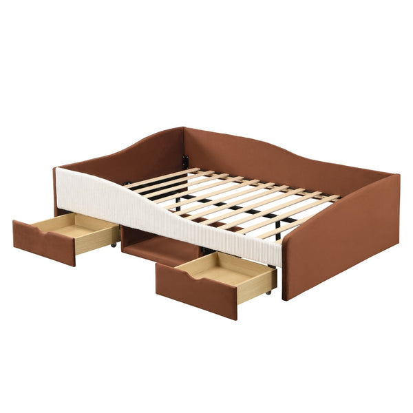 English Elm Full Upholstered Daybed with Corduroy Velvet Fabric 2 Storage Drawers Kids Bedroom Brown SF000213AAD