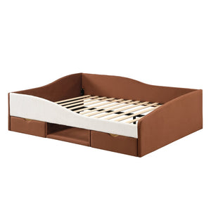 English Elm Full Upholstered Daybed with Corduroy Velvet Fabric 2 Storage Drawers Kids Bedroom Brown SF000213AAD