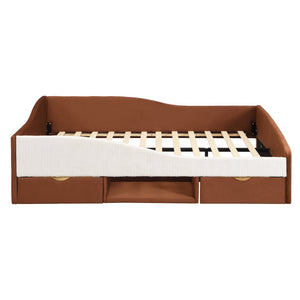 English Elm Full Upholstered Daybed with Corduroy Velvet Fabric 2 Storage Drawers Kids Bedroom Brown SF000213AAD