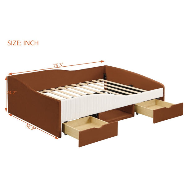 English Elm Full Upholstered Daybed with Corduroy Velvet Fabric 2 Storage Drawers Kids Bedroom Brown SF000213AAD