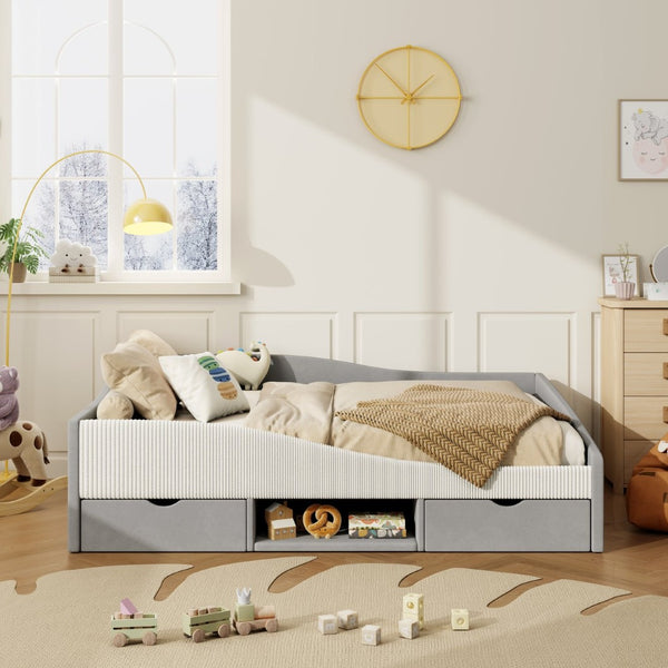 English Elm Full Upholstered Daybed with Corduroy Velvet Fabric 2 Storage Drawers Kids Bedroom Gray SF000213AAE