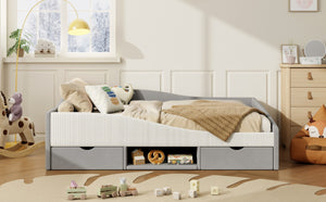 English Elm Full Upholstered Daybed with Corduroy Velvet Fabric 2 Storage Drawers Kids Bedroom Gray SF000213AAE