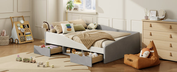 English Elm Full Upholstered Daybed with Corduroy Velvet Fabric 2 Storage Drawers Kids Bedroom Gray SF000213AAE