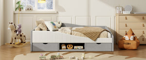 English Elm Full Upholstered Daybed with Corduroy Velvet Fabric 2 Storage Drawers Kids Bedroom Gray SF000213AAE