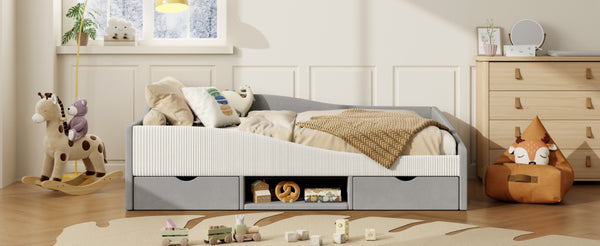 English Elm Full Upholstered Daybed with Corduroy Velvet Fabric 2 Storage Drawers Kids Bedroom Gray SF000213AAE