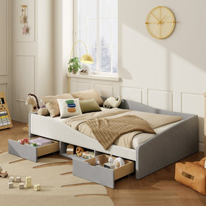 English Elm Full Upholstered Daybed with Corduroy Velvet Fabric 2 Storage Drawers Kids Bedroom Gray SF000213AAE