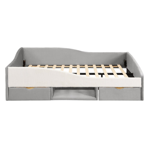 English Elm Full Upholstered Daybed with Corduroy Velvet Fabric 2 Storage Drawers Kids Bedroom Gray SF000213AAE