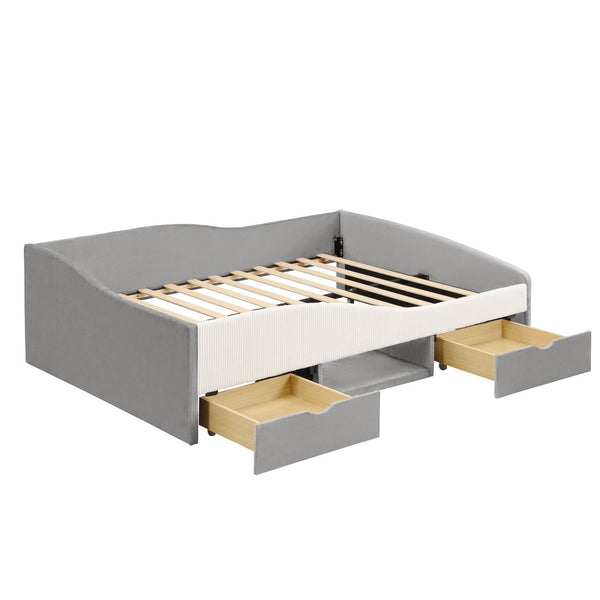 English Elm Full Upholstered Daybed with Corduroy Velvet Fabric 2 Storage Drawers Kids Bedroom Gray SF000213AAE