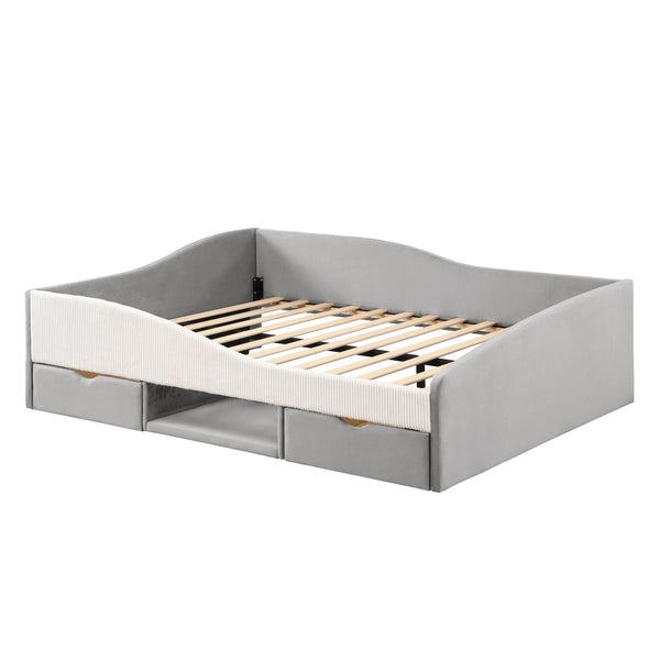 English Elm Full Upholstered Daybed with Corduroy Velvet Fabric 2 Storage Drawers Kids Bedroom Gray SF000213AAE