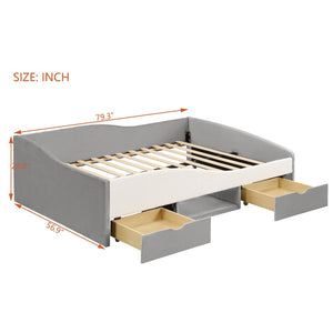 English Elm Full Upholstered Daybed with Corduroy Velvet Fabric 2 Storage Drawers Kids Bedroom Gray SF000213AAE