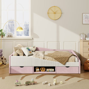 English Elm Full Upholstered Daybed with Corduroy Velvet Fabric 2 Storage Drawers Kids Bedroom Pink SF000213AAH