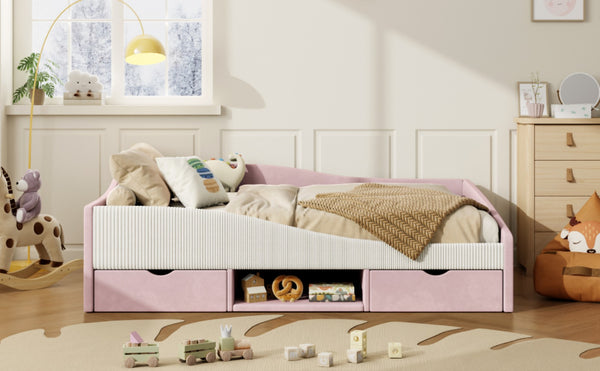 English Elm Full Upholstered Daybed with Corduroy Velvet Fabric 2 Storage Drawers Kids Bedroom Pink SF000213AAH