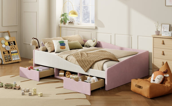 English Elm Full Upholstered Daybed with Corduroy Velvet Fabric 2 Storage Drawers Kids Bedroom Pink SF000213AAH