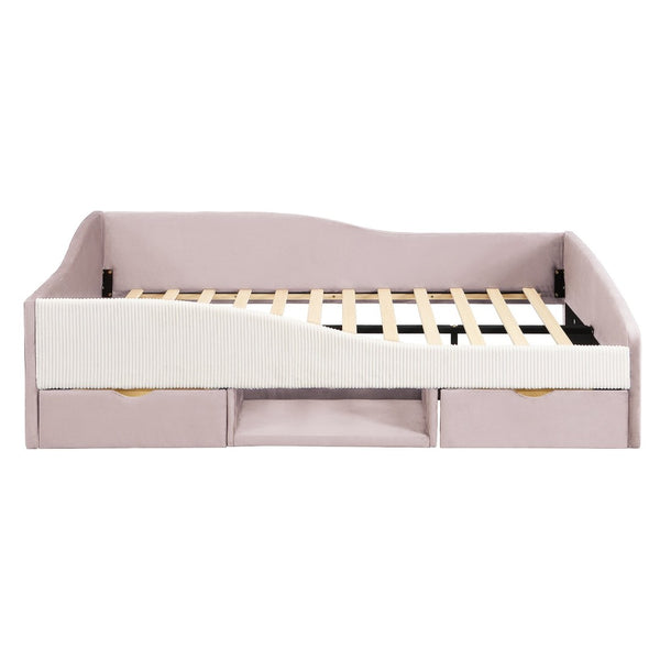English Elm Full Upholstered Daybed with Corduroy Velvet Fabric 2 Storage Drawers Kids Bedroom Pink SF000213AAH