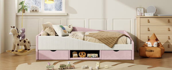 English Elm Full Upholstered Daybed with Corduroy Velvet Fabric 2 Storage Drawers Kids Bedroom Pink SF000213AAH