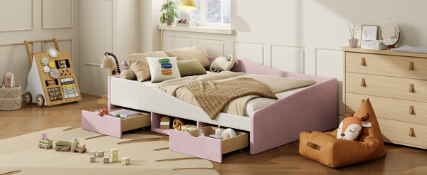 English Elm Full Upholstered Daybed with Corduroy Velvet Fabric 2 Storage Drawers Kids Bedroom Pink SF000213AAH