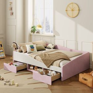 English Elm Full Upholstered Daybed with Corduroy Velvet Fabric 2 Storage Drawers Kids Bedroom Pink SF000213AAH