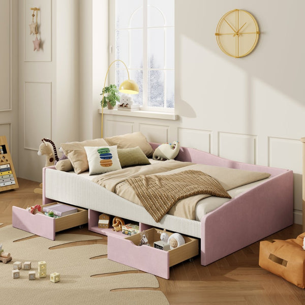 English Elm Full Upholstered Daybed with Corduroy Velvet Fabric 2 Storage Drawers Kids Bedroom Pink SF000213AAH