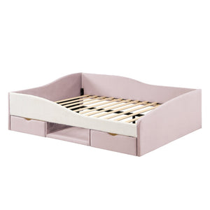 English Elm Full Upholstered Daybed with Corduroy Velvet Fabric 2 Storage Drawers Kids Bedroom Pink SF000213AAH
