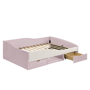 English Elm Full Upholstered Daybed with Corduroy Velvet Fabric 2 Storage Drawers Kids Bedroom Pink SF000213AAH