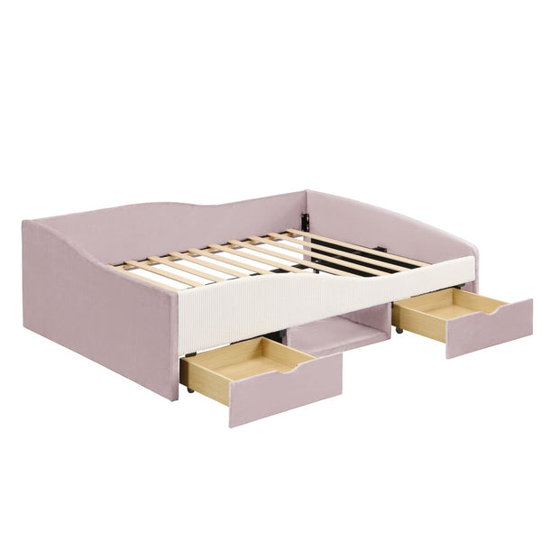 English Elm Full Upholstered Daybed with Corduroy Velvet Fabric 2 Storage Drawers Kids Bedroom Pink SF000213AAH
