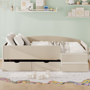 English Elm Full Size Kids Daybed with Corduroy Velvet Upholstery and Two Under Bed Storage Drawers Beige SF000215AAA