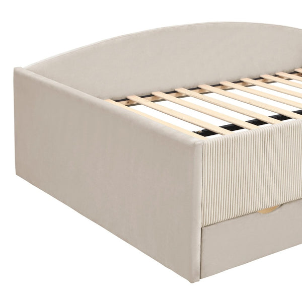 English Elm Full Size Kids Daybed with Corduroy Velvet Upholstery and Two Under Bed Storage Drawers Beige SF000215AAA