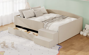 English Elm Full Size Kids Daybed with Corduroy Velvet Upholstery and Two Under Bed Storage Drawers Beige SF000215AAA
