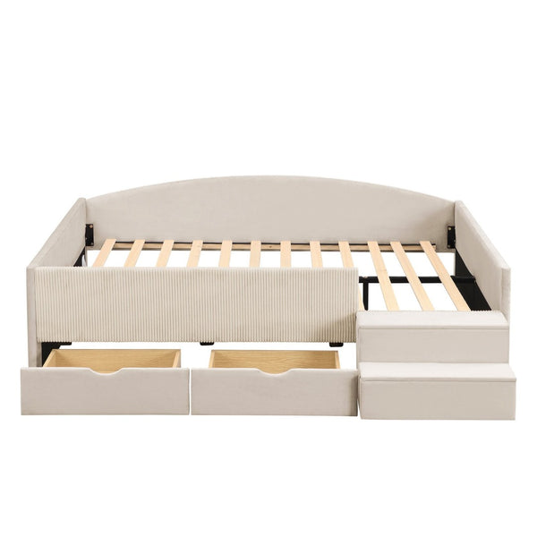 English Elm Full Size Kids Daybed with Corduroy Velvet Upholstery and Two Under Bed Storage Drawers Beige SF000215AAA
