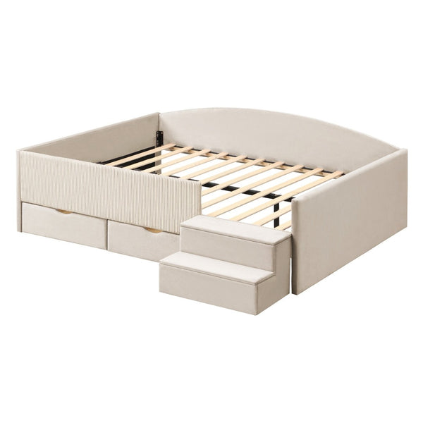 English Elm Full Size Kids Daybed with Corduroy Velvet Upholstery and Two Under Bed Storage Drawers Beige SF000215AAA