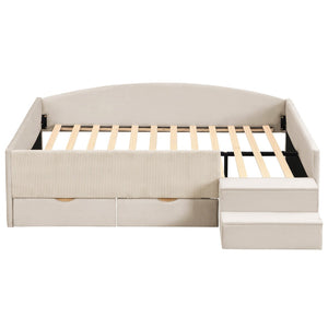 English Elm Full Size Kids Daybed with Corduroy Velvet Upholstery and Two Under Bed Storage Drawers Beige SF000215AAA