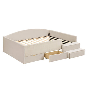 English Elm Full Size Kids Daybed with Corduroy Velvet Upholstery and Two Under Bed Storage Drawers Beige SF000215AAA