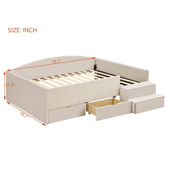 English Elm Full Size Kids Daybed with Corduroy Velvet Upholstery and Two Under Bed Storage Drawers Beige SF000215AAA