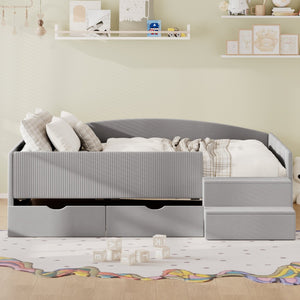 English Elm Full Size Kids Daybed with Corduroy Velvet Upholstery and Two Under Bed Storage Drawers Gray SF000215AAE