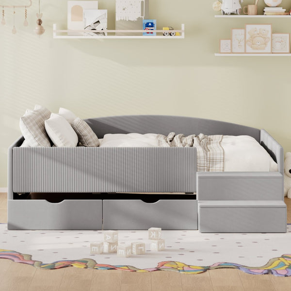English Elm Full Size Kids Daybed with Corduroy Velvet Upholstery and Two Under Bed Storage Drawers Gray SF000215AAE