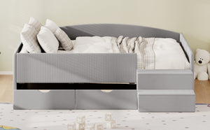 English Elm Full Size Kids Daybed with Corduroy Velvet Upholstery and Two Under Bed Storage Drawers Gray SF000215AAE