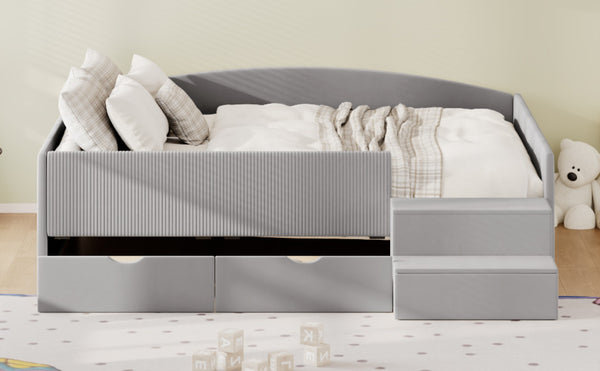 English Elm Full Size Kids Daybed with Corduroy Velvet Upholstery and Two Under Bed Storage Drawers Gray SF000215AAE