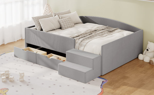 English Elm Full Size Kids Daybed with Corduroy Velvet Upholstery and Two Under Bed Storage Drawers Gray SF000215AAE