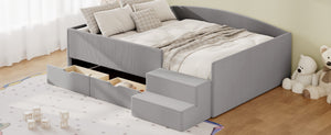 English Elm Full Size Kids Daybed with Corduroy Velvet Upholstery and Two Under Bed Storage Drawers Gray SF000215AAE