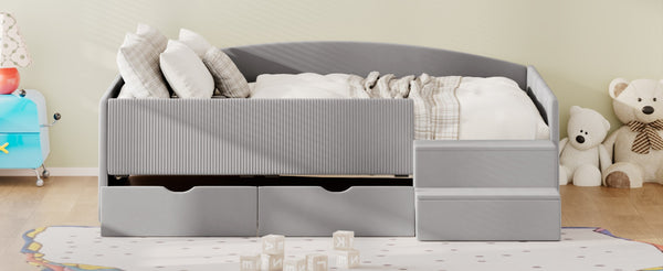 English Elm Full Size Kids Daybed with Corduroy Velvet Upholstery and Two Under Bed Storage Drawers Gray SF000215AAE