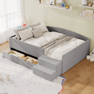 English Elm Full Size Kids Daybed with Corduroy Velvet Upholstery and Two Under Bed Storage Drawers Gray SF000215AAE